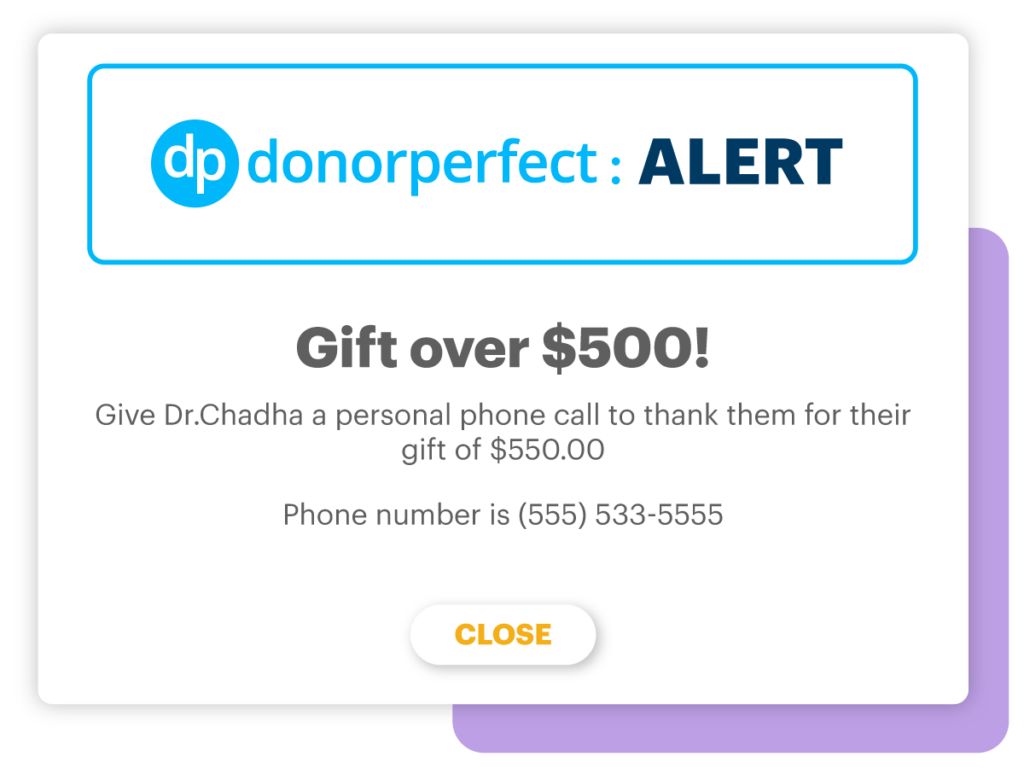 A reminder to thank donors in SmartActions.