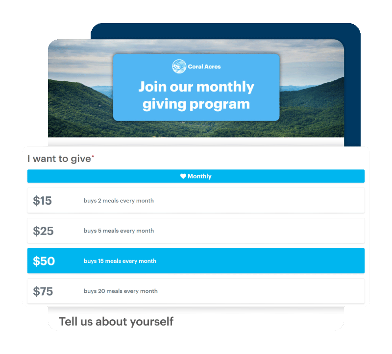 donorperfect forms monthly giving options