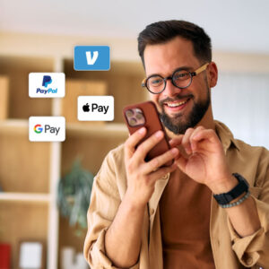 Man donating with different payment options