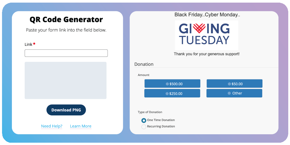 QR code maker and Giving Tuesday form