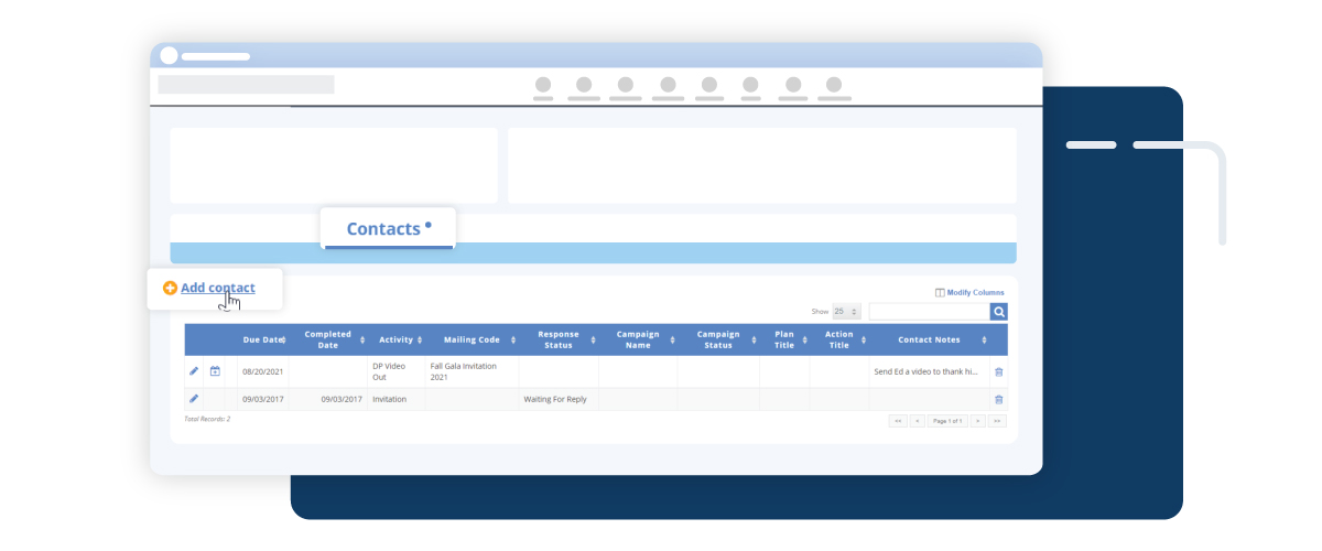 screenshot of adding a contact in DonorPerfect Fundraising Platform