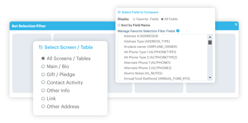 selection filter screen