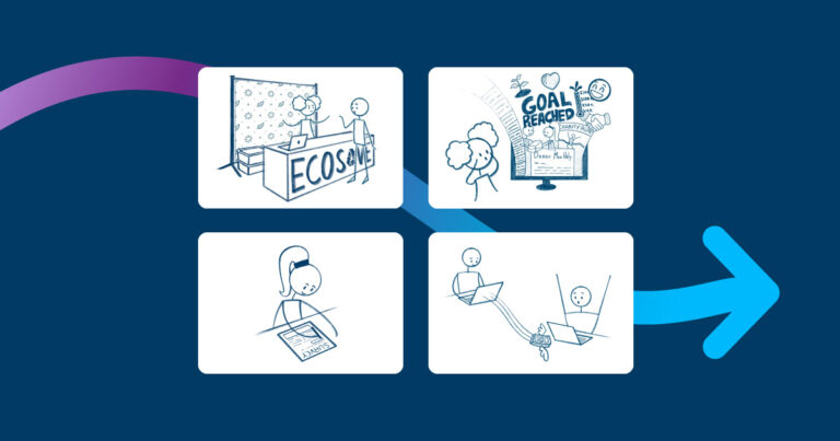 Stick figure storyboard showing donor journey