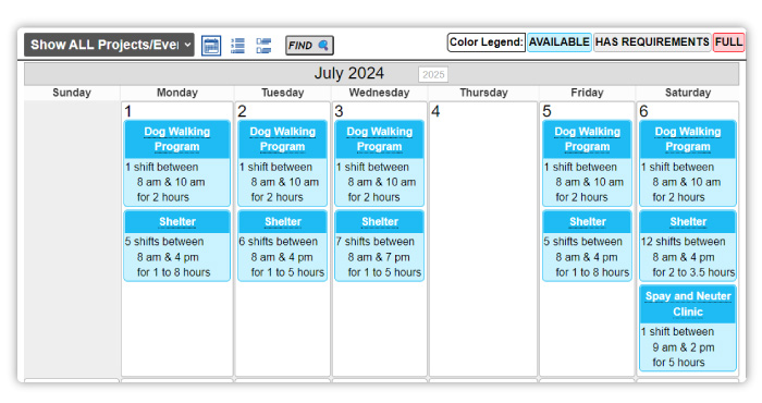 Screenshot of volunteer matrix