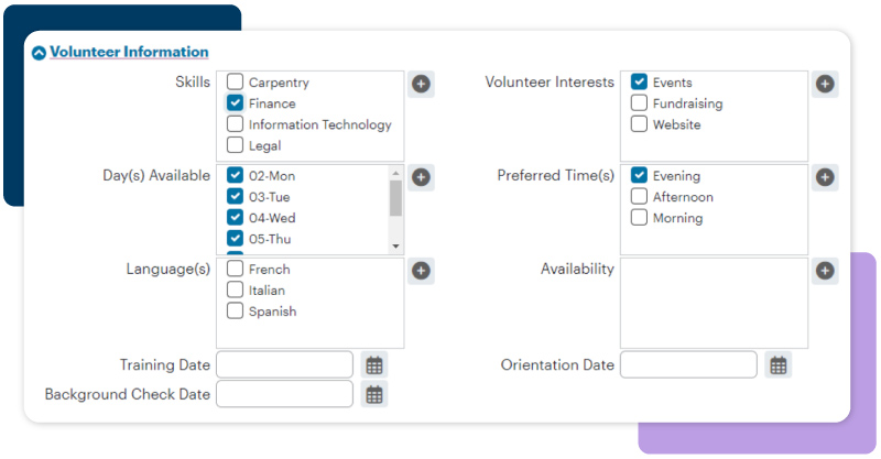 DonorPerfect Screenshot Volunteer Information on Donor Profile