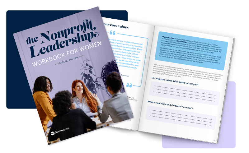 The Nonprofit Leadership Workbook for Women - Second Edition cover and pages mockup