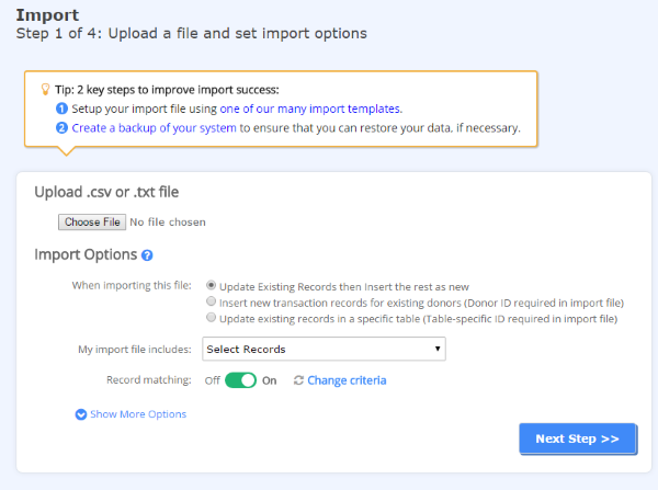 DonorPerfect's Import Screen has new helpful prompts. 