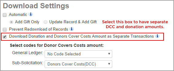 Settings for separate donation and Donors Cover Costs amounts. 