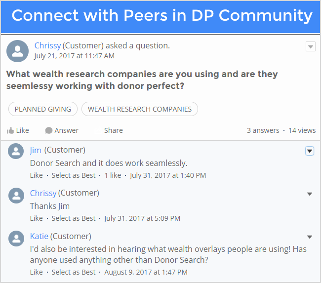 Connect with peers in the Nonprofit and DonorPerfect Community.