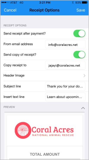 DPMobile's fundraising app lets you customize email donation receipts.